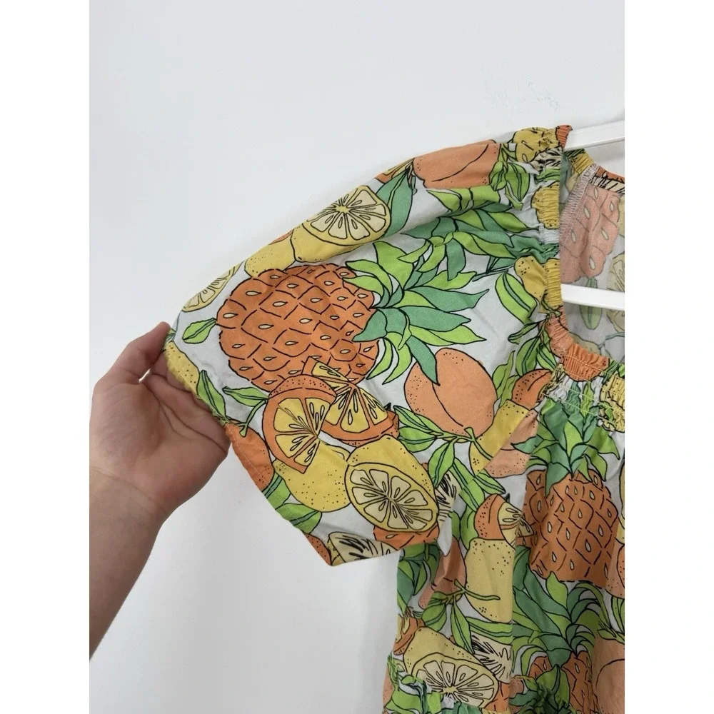 Peyton & Parker Citrus Fruit Print Dress Size S Tiered Boho Peasant 100% Cotton